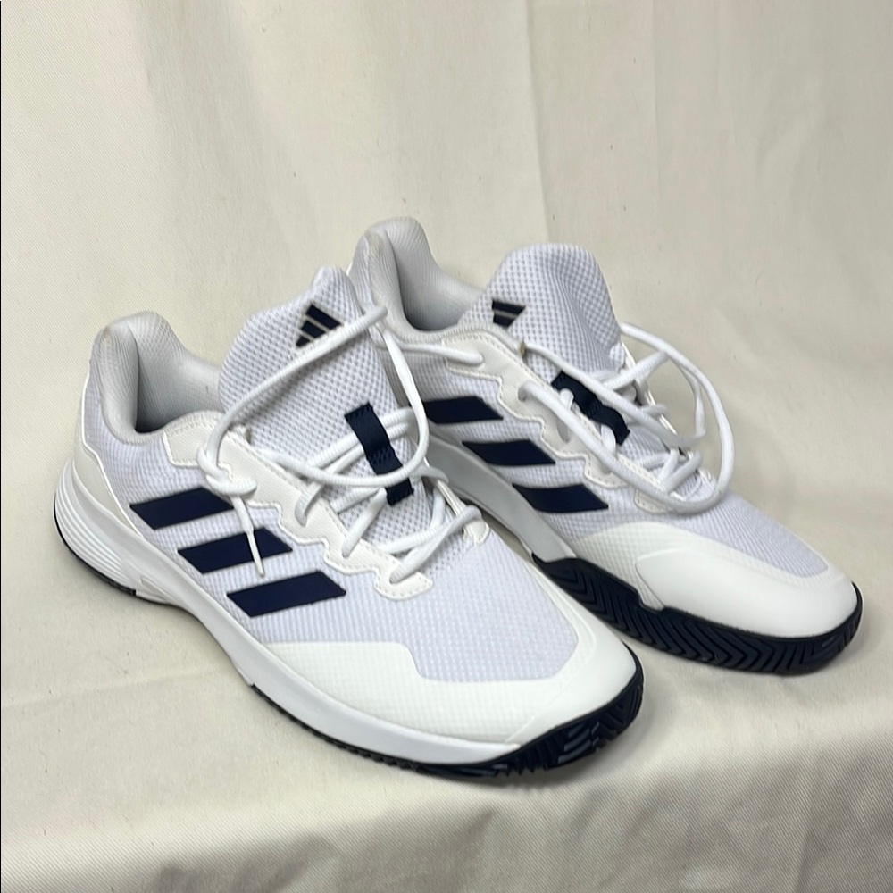 Adidas White and Dark Blue Athletic Shoes